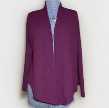 Eileen Fisher Cardigan M Wool Open Front Sweater Burgundy Stretch Lagenlook