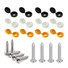 PREMIUM 12 Pcs UK Number Plate Fittings - White, Black and Yellow Screw Caps