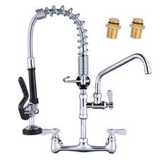 Commercial Kitchen Faucet Wall Mount with Pre-Rinse Sprayer 21" Height Wall M...