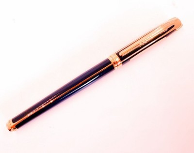 ELYSEE Parthenon Blue Gold Plated Fountain Pen 18k 750 Solid Gold EF Nib