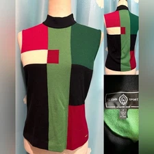 St. John Sport mock neck sleeveless color block top.- S