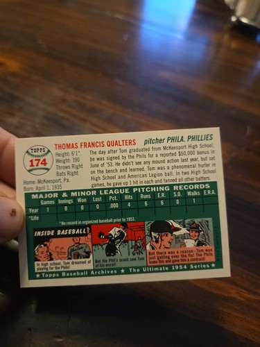 1994 Topps Archives 1954 Tom Qualters Baseball Cards #174 - Picture 6 of 6
