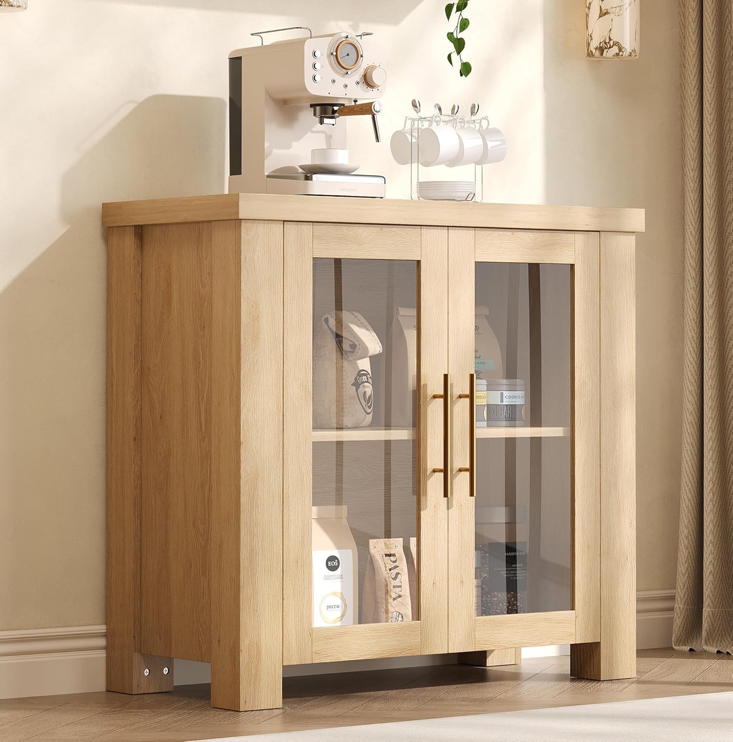 33" Buffet Cabinet with Storage, Sideboard Credenza with Tempered Glass Doors