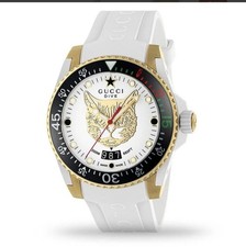 New Gucci Dive Ladies 40mm Gold Tone Feline Watch YA136322