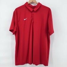 Nike Dri Fit Polo Shirt Mens XL Red Golf Athletic White Swoosh Wicking