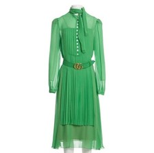Gucci Green Belted Silk Dress, IT42/ UK10