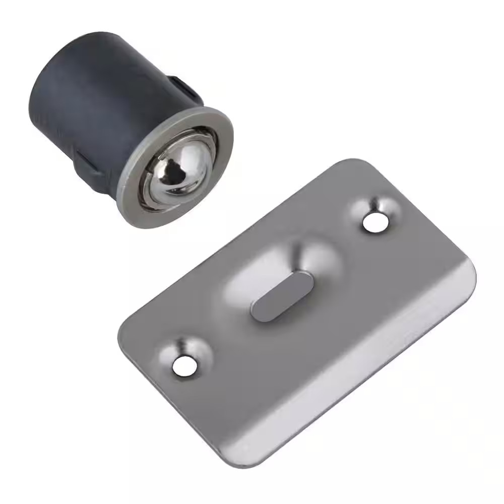 Satin Nickel Drive-In Ball Catch for Closet and French Doors with Dummy Knobs (2