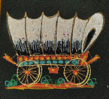 1940s 1950s VINTAGE ~MENS TIE ~ HAND PAINTED ~COWBOY WESTERN PIONEER WAGON ~ 52