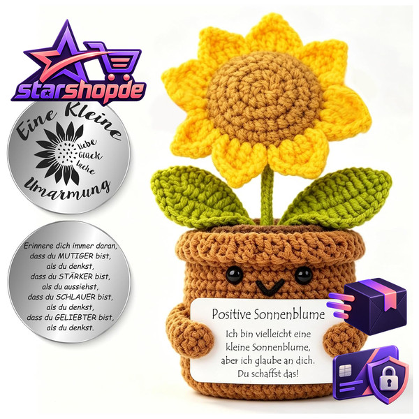 Pocket Hug Sonnenblumen Figur Strickwolle GlüCksbringer Geschenk Einschulung-image
