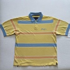 Vintage Phat Farm Polo Shirt Mens Large Yellow Blue Stripe Embroidered Pastel