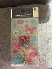 Butterfly and Flower Stickers - 1 sheet 21 stickers - Sticko EK Success - New