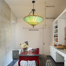 Vintage Stained Glass Pendant Lamp Tiffany Style Ceiling Fixture Hanging Light