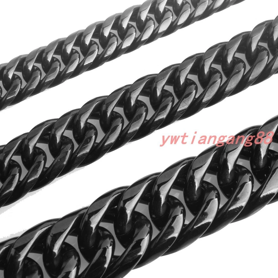 Collar de cadena de eslabones cubanos negros de acero inoxidable pesado para hombre 11/13/16/20/22 mm Foto 2 de 4