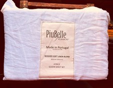 PiuBelle Premiere QUEEN Size Sheet Set   Washed Linen Blend / 80 Linen