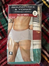 Roundtree  Yorke Full-Cut Briefs Big Mens Premium Underwear 54 Big Man New 3 Pk