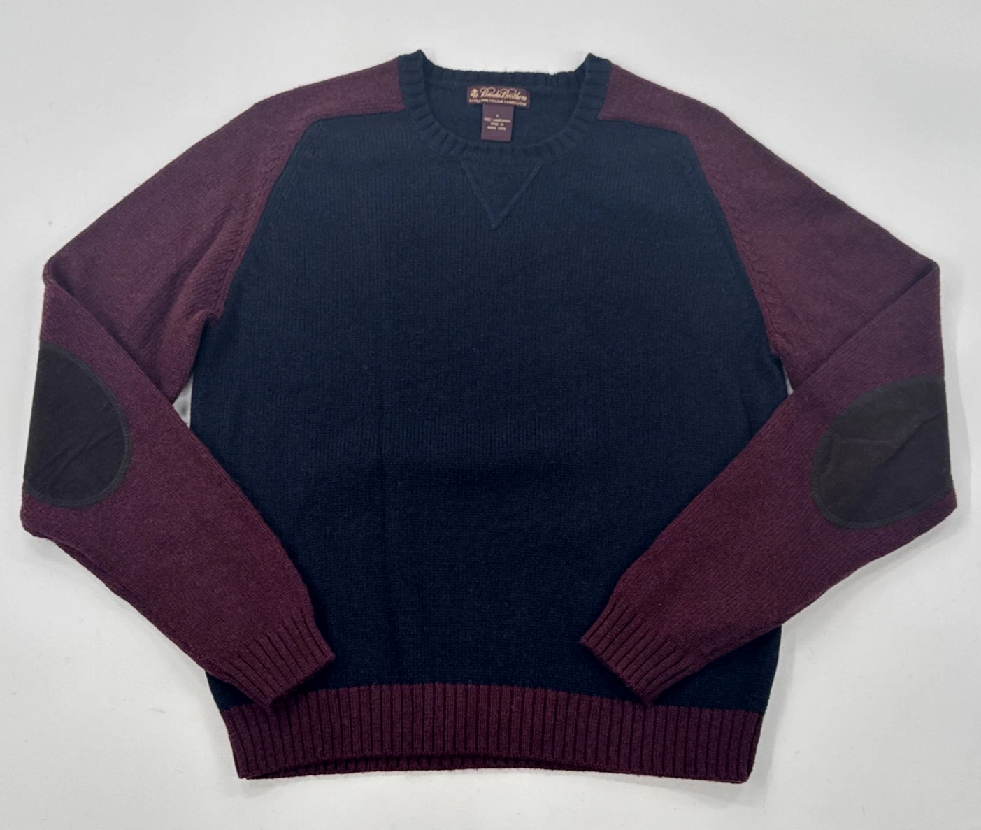 Brooks Brothers Wool Mens Sweater Large 100% Italian Lambswool Elbow Patches Y2K