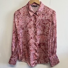Camicia Zara rosa raso stampa marmo bottoni taglia media