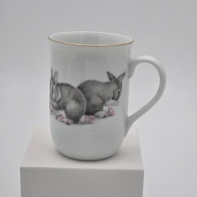 Bunny Rabbit Coffee Mug Gold Rim Fine China Floral