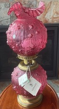 Fenton Country Cranberry Cabbage/Puffy Rose (GWTW) 3 Way Double Globe Lamp