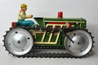 Vintage 1940s Marx Tin Litho Wind Up Tractor Green w/ Tracks WORKS! EXCELLENT!!