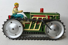 Vintage 1940s Marx Tin Litho Wind Up Tractor Green w/ Tracks WORKS EXCELLENT 