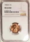 1958-D Lincoln Head Cent NGC graded MS66 RD,  Bright & Lustrous (178).