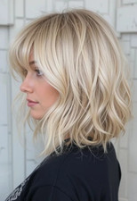Short Wavy Blonde Bob Wig with Bangs Realistic Looking Synthetic Hair for Women