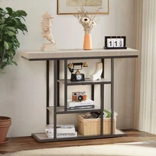 42" Industrial Console Table, Narrow 4-Tier Wood Entryway Table for Living Ro...