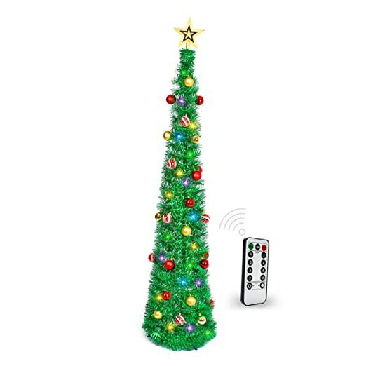 5 Ft Prelit Tinsel Pop Up Christmas Tree with 8 Light Adjustment Modes
