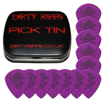 12 x Dunlop Tortex Jazz schwer scharf H3 1,14 mm Plektren Plektren - in einer Plektrum-Dose