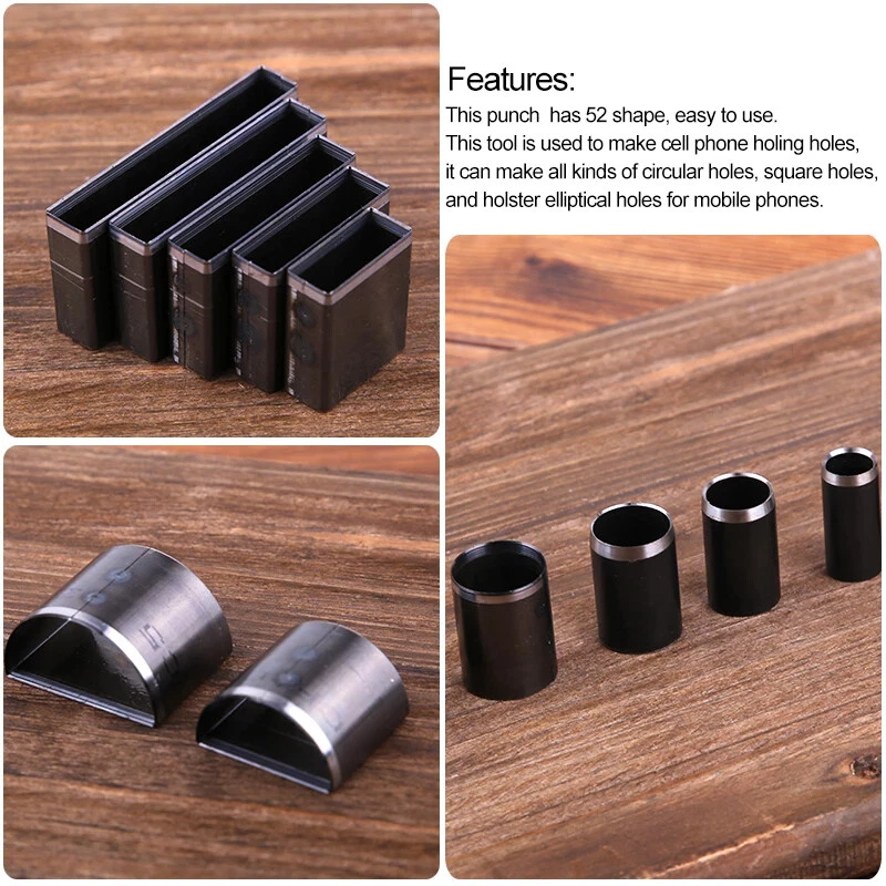 26/52 Leather Craft Hollow Hole Cutter Punch Tool Round Oval Rectangle Punch Set