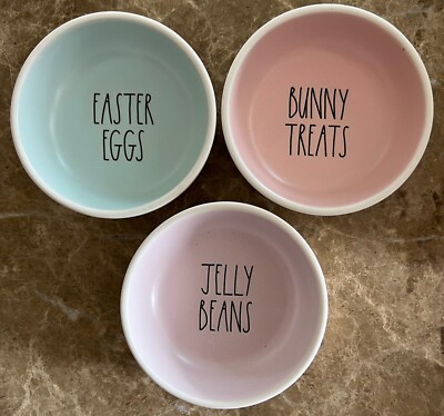 3 Rae Dunn Easter Tasting Ceramic Bowls Jelly Beans, Bunny Treats & Easter Eggs