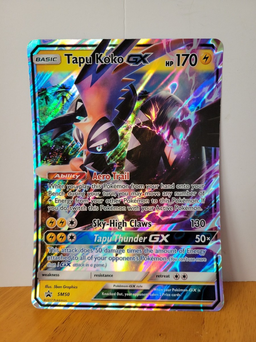 Pokemon Jumbo Oversized Holo Tapu Koko GX Card SM50 Black Star
