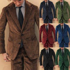 Classic Corduroy Men's Suits Slim Fit Business Blazer Pants 2PCS Tailored Wear