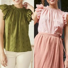 NWT Short Flutter-Sleeve Floral Embroidered Blouse - Women's Size XS & S Tops