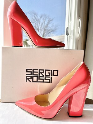 Sergio Rossi Vernice Coral Patent Leather Pointed Toe Pumps