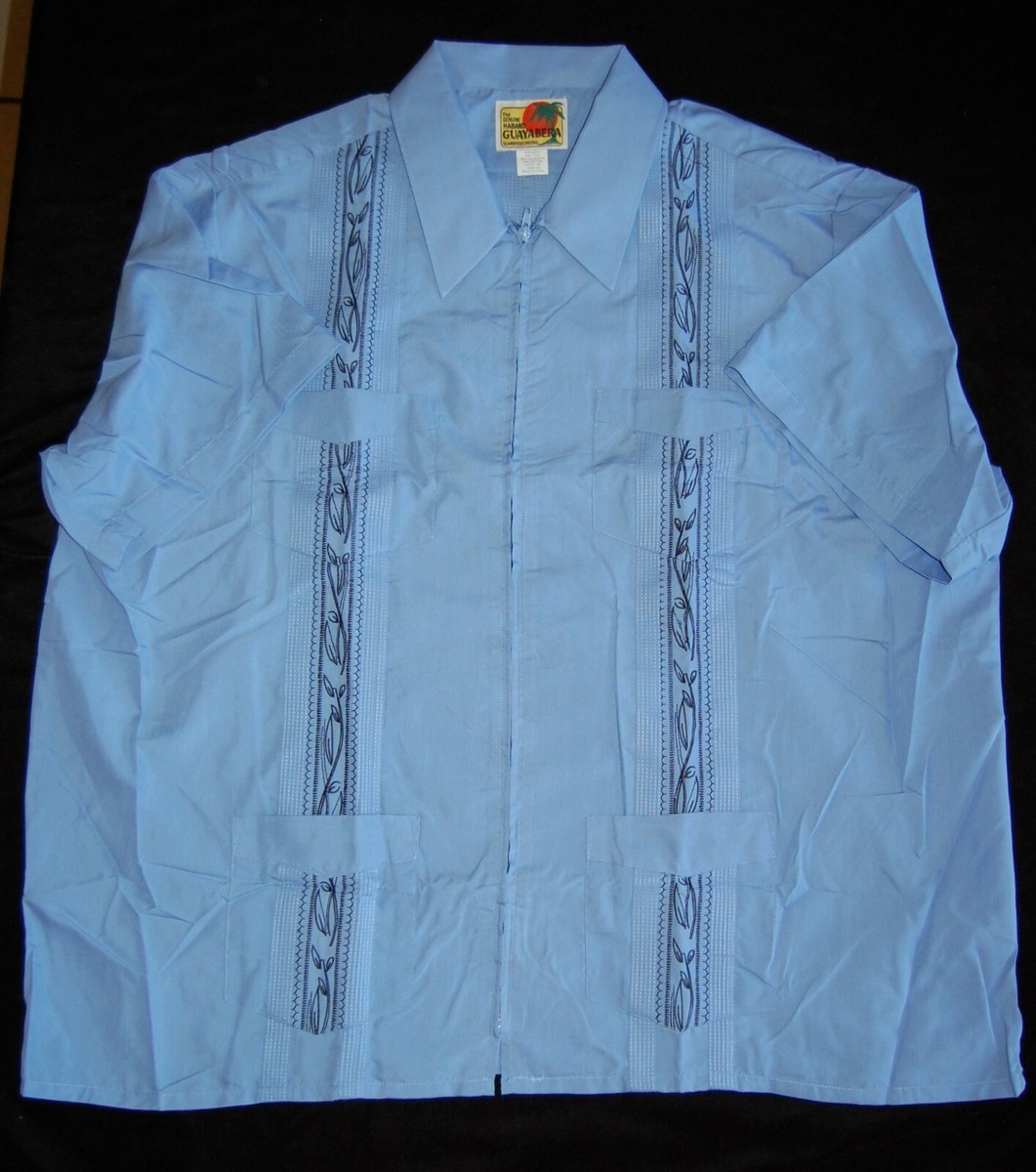 NEW Vintage Blue Genuine Guayabera Zip Shirt Haband Embroidered