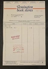 1945 Remington Book Stores Billhead Receipt Baltimore Towson Dundalk Catonsville