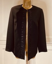 Eastex Vintage Uk10/12 Black Embellish Edge To Edge Long Sleeve Occasion Jacket