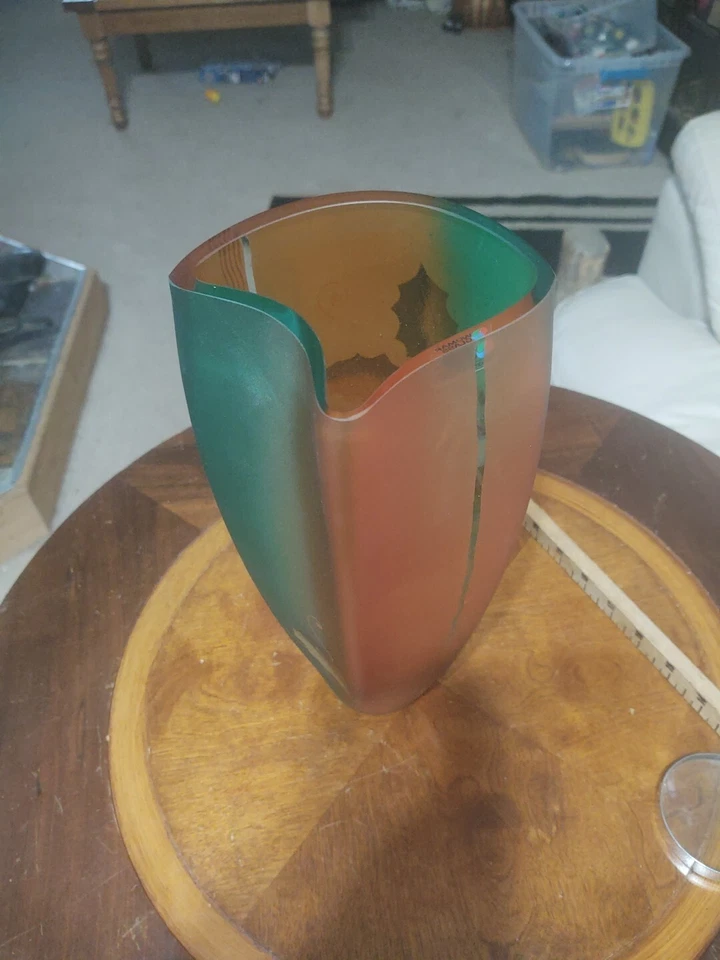 Womar Glass Hand Painted Art Vase 12" Poland - Image 4 of 4