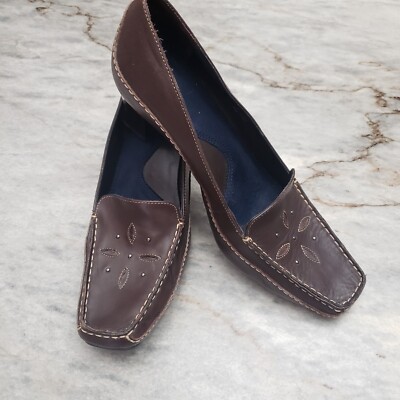 Aerosoles Whats What Size Brown Loafer Heels Stitching Detail