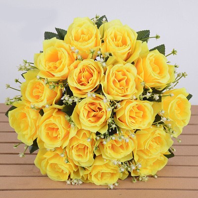 18 Köpfe Künstliche Rose Blumenstrauß Seide Kunstblume Pflanze Hochzeit Deko