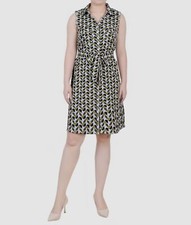NY Collection Women's Green Printed Button-Up Self-Tie Dress Petite Size PM