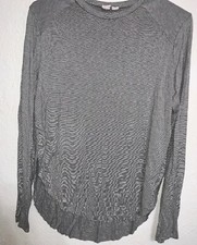 Melrose & Market Long Sleeve Top Sz S Black White Stripe High Low