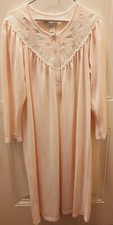 Miss Elaine Classics Vintage Pink Nightgown Large Floor Length Floral Lace - C
