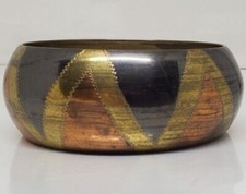 Vintage Bangle Bracelet Brass Copper Silver Tone Chevron Design