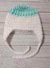 crochet handmade baby hat beanie ear flap photo prop 0-3 months teal blue
