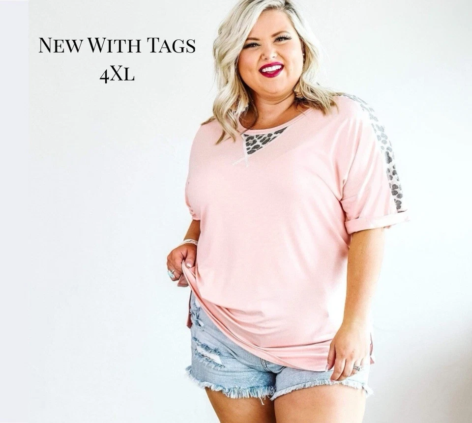 NUEVO CON ETIQUETAS Camisa Glitzy Girlz Oficial Niña Curvy Top Melocotón y Leopardo 4XL