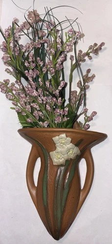Vintage Roseville Pottery Pocket Wall Vase Reproduction Floral Design