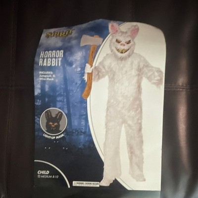 Spirit Horror Rabbit Child Medium 8-10 Costume w/ Light-Up Mask White/Pink